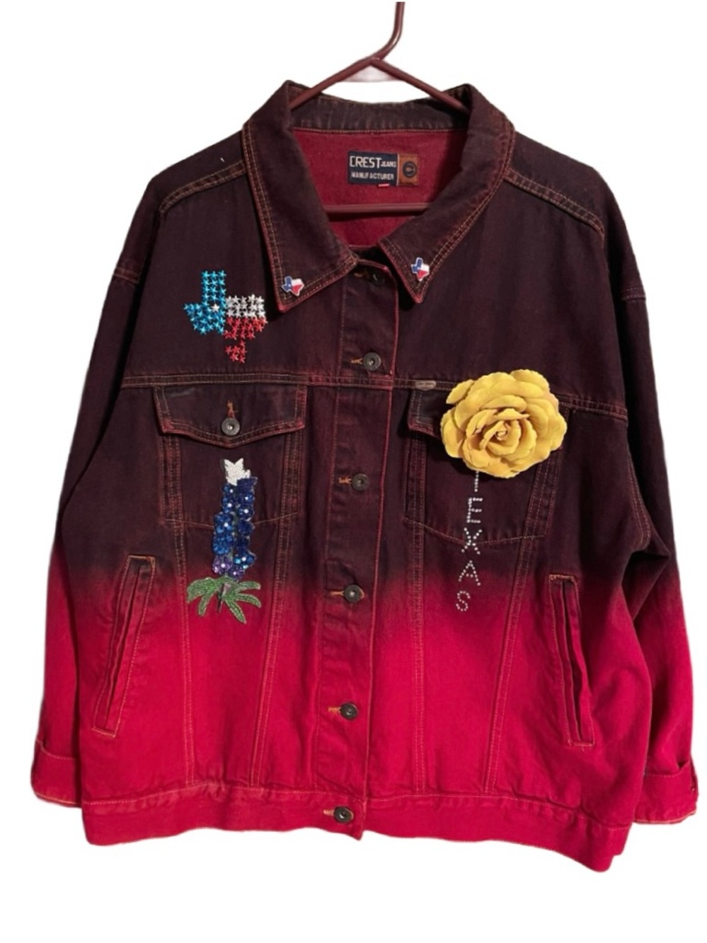 Crest Jeans ~ Size 2 X-Large ~ Vintage ~ Texas Theme Red Denim W/ Beaded Jacket